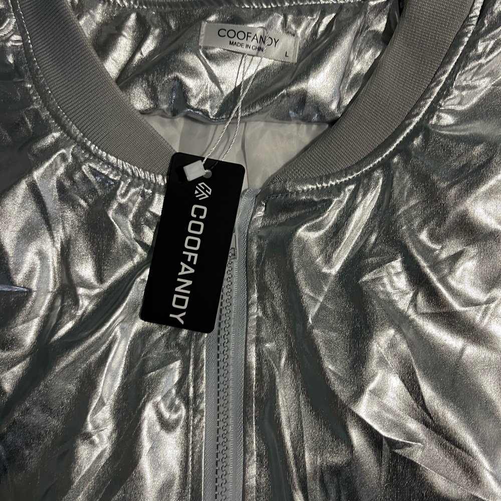 Coofandy Shiny Silver Bomber Jacket - Picture 4 of 4